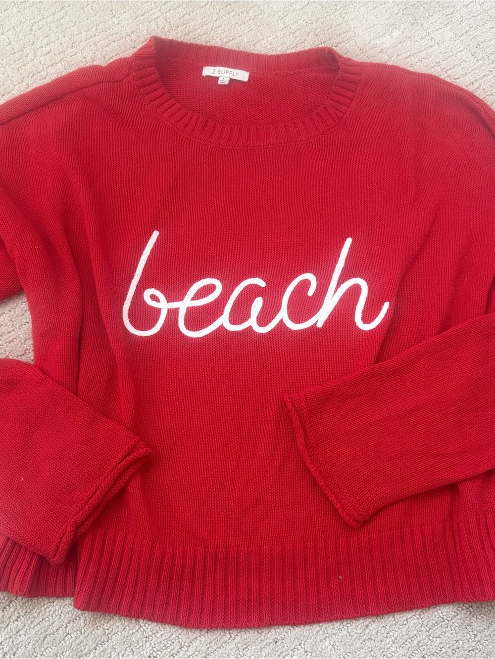 Z Supply Red Crewneck Sweater with White Script